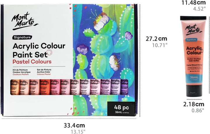 Mont Marte Acrylfarben Set Pastell – 48 x 36ml – Starke Deckkraft und Seidenmattes Finish – Pastellf