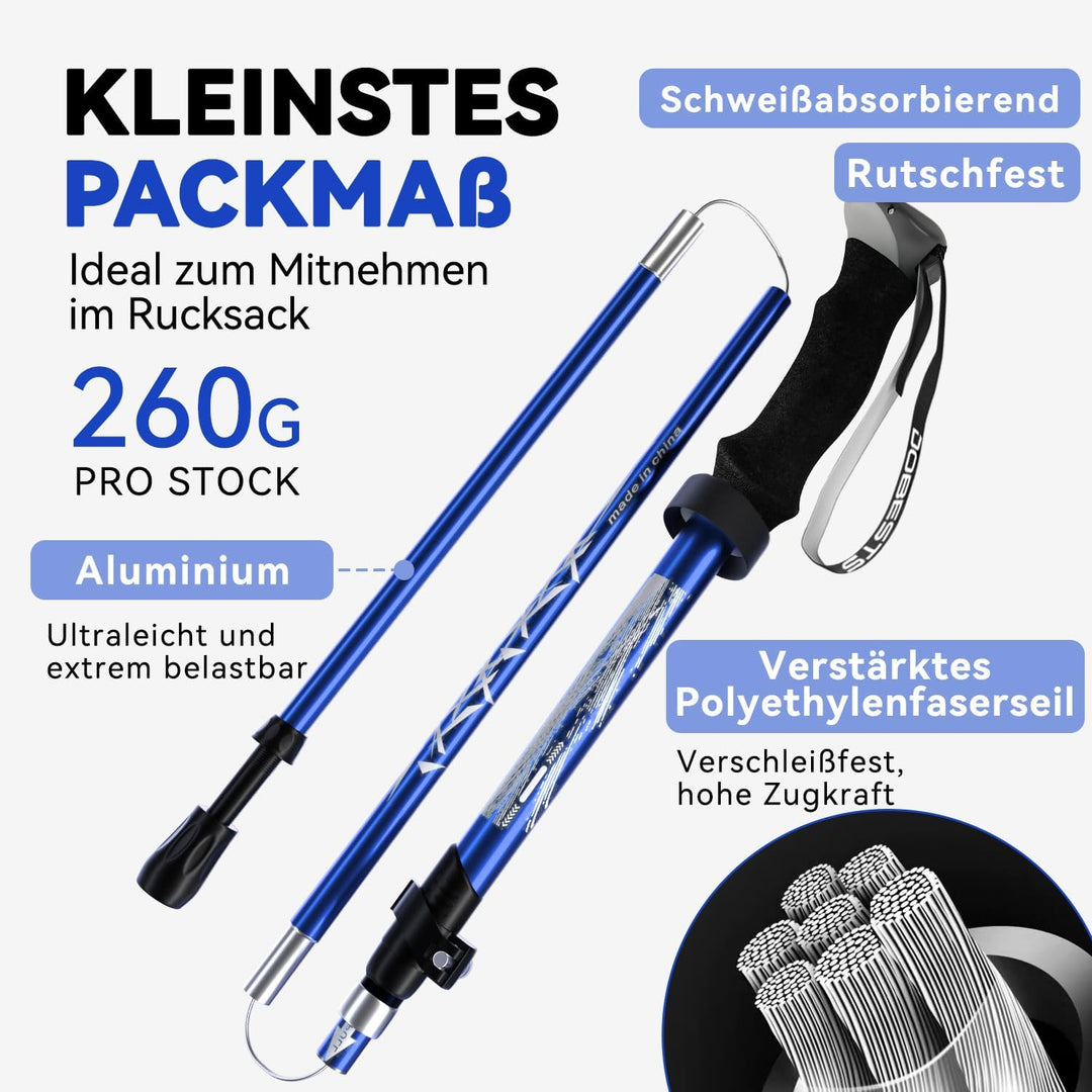 DOBESTS Walking Stöcke Aluminium, Wanderstöcke Faltbar für Herren,Nordic Walking Stöcke Damen Leicht