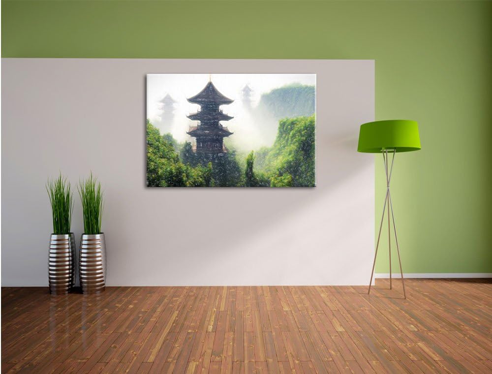 Pixxprint chinesische Häuser, Grösse: 120x80cm, Leinwandbild, fertig gespannt, Wandbild, Dekoration,