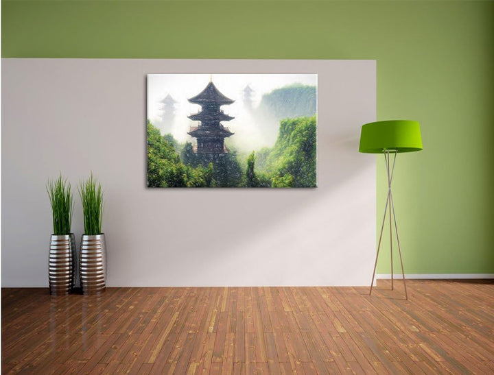 Pixxprint chinesische Häuser, Grösse: 120x80cm, Leinwandbild, fertig gespannt, Wandbild, Dekoration,