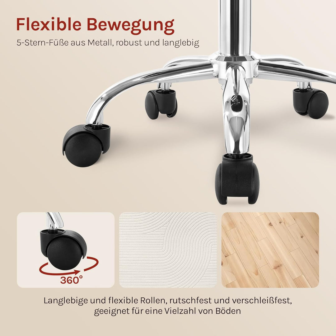 WOLTU Rollhocker Schminkhocker Hocker höhenverstellbar mit Rollen & Lehne Cremeweiss Arbeitshocker 3