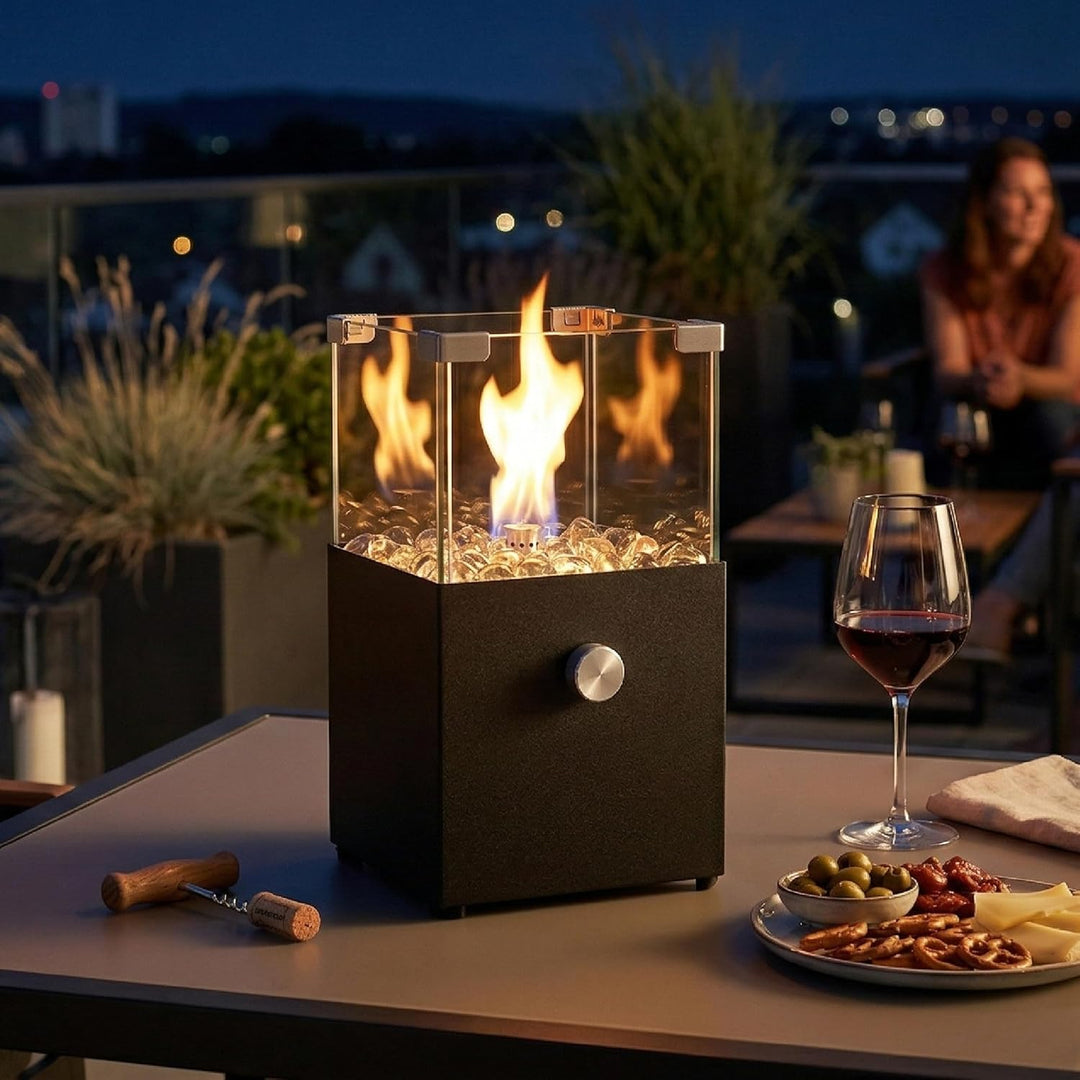 tepro Tischgasfeuerstelle Vulena, eckig, Edelstahl-Brenner 0,9 kW, integrierter Glas-Windschutz, mit