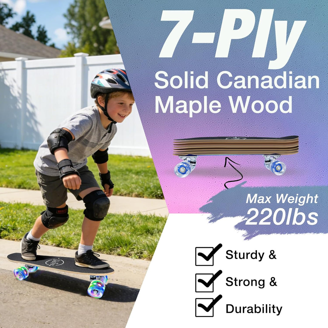 BELEEV Skateboard Komplette 22 Zoll Mini Cruiser Skateboard für Kinder Jugendliche Erwachsene, LED L