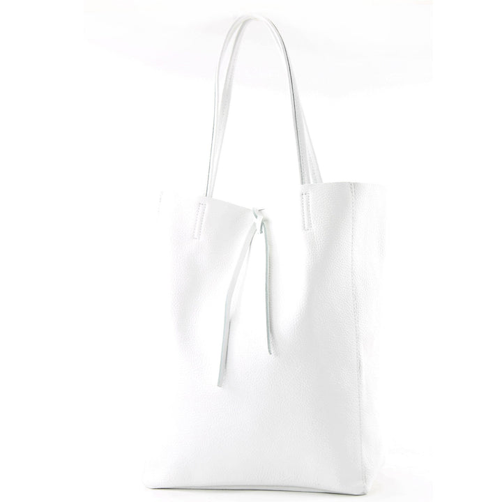 modamoda de T163 Damen Leder Shopper Schultertasche, handmade in Italy Weiss2021, Weiss2021