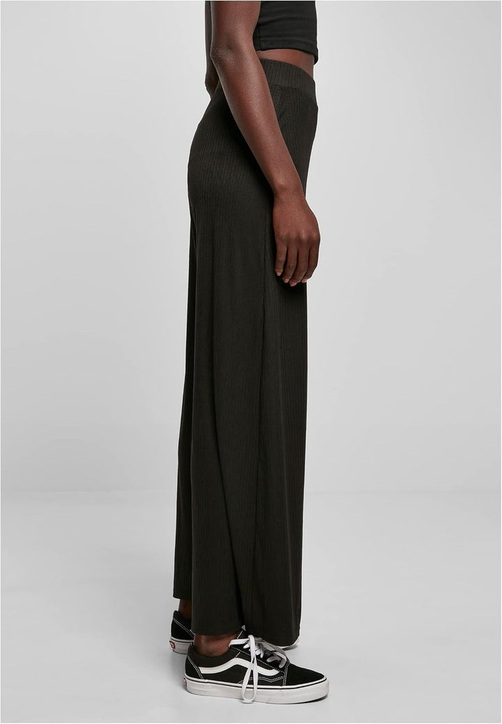 Urban Classics Damen Ladies Rib Jersey Wide Leg Pants XS Schwarz, XS Schwarz