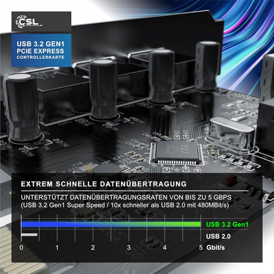 CSL - 4-Port USB 3.0 Super Speed Karte PCIe Express Controllerkarte, Schnittstellenkarte USB 3.0 - N