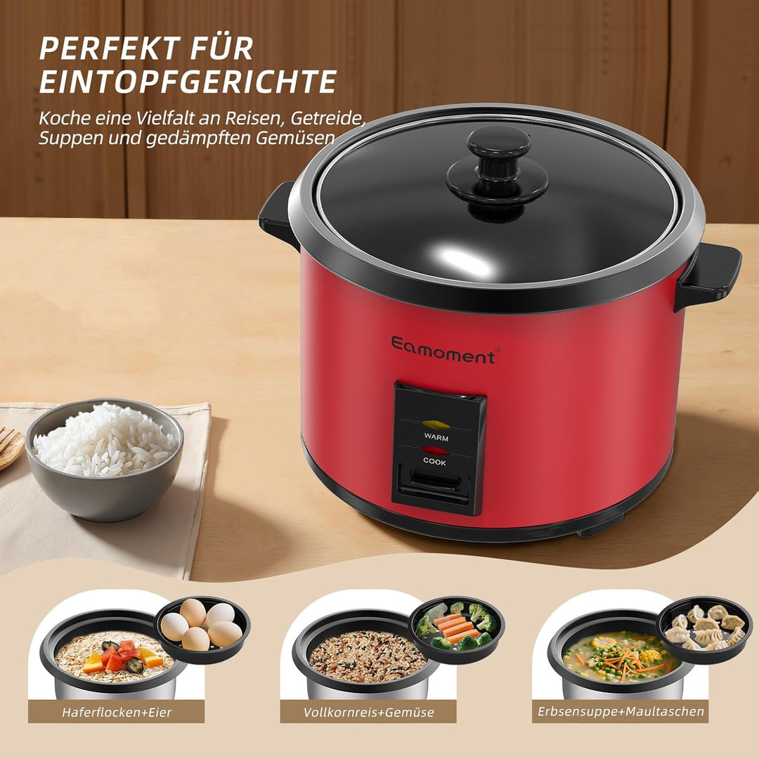 Eamoment ERC-10CRD1.8L | 700W Reiskocher & Schwarzer Dampfgarer Reiskochfunktionen,kochen 1-10 Perso