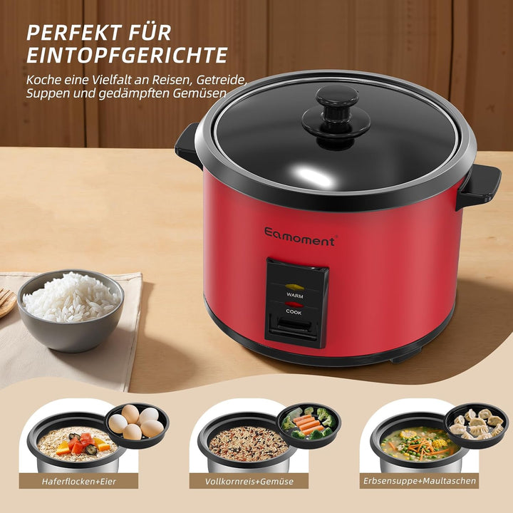 Eamoment ERC-10CRD1.8L | 700W Reiskocher & Schwarzer Dampfgarer Reiskochfunktionen,kochen 1-10 Perso