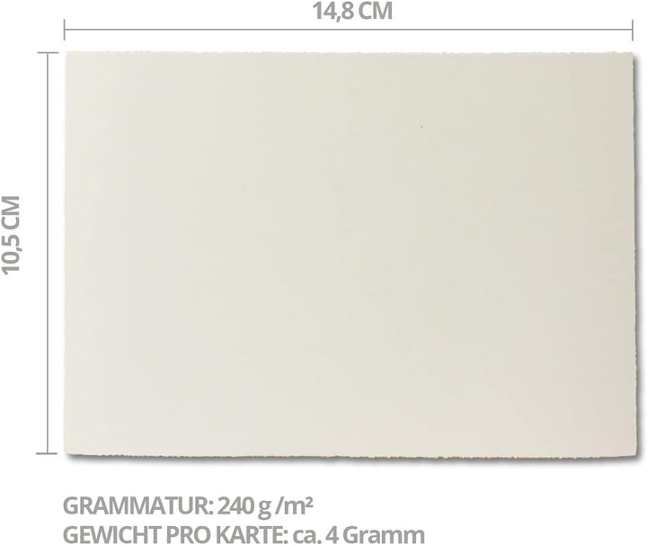 75 Stück DIN A6 Vintage Karten, Bütten-Papier, 105 x 148 mm, Natur-Weiss halbmatt - ohne Falz - Vell