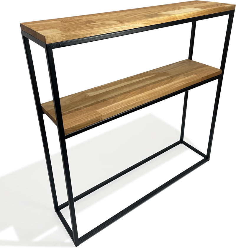 FLEXISTYLE Konsolentisch schwarz Metall Holz Eiche Industrial LOFT Design (80x80x20 Zwei Regale), 80
