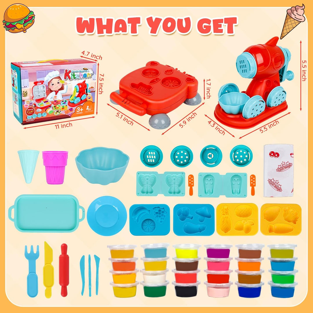 Knetwerkzeug, Knete Zubehör Kitchen Creations Spielset mit 24 Dosen, Knete Set Nudelmaschine Burger