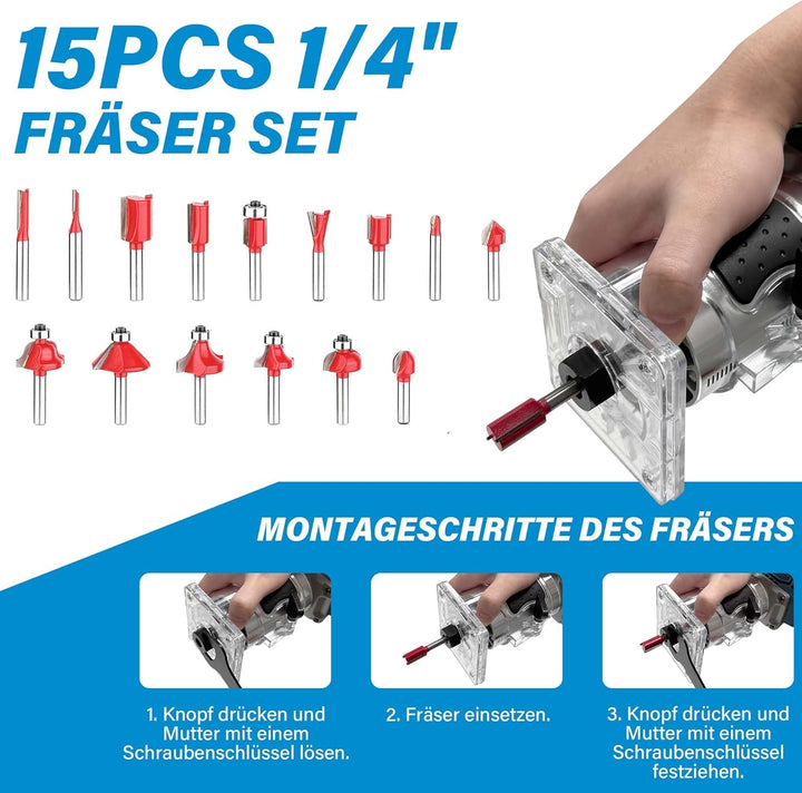 Akku Oberfräse für Bosch GBA 18V/ProCORE18V Akkus, 800W Bürstenloser Oberfräse mit 5 Geschwindigkeit