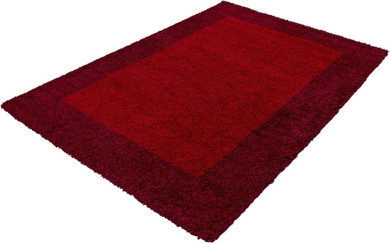 HomebyHome Teppich Wohnzinmer Shaggy Hochflor Rot Läufer 80x150 cm Bordüre Läufer Flur - Flauschiger