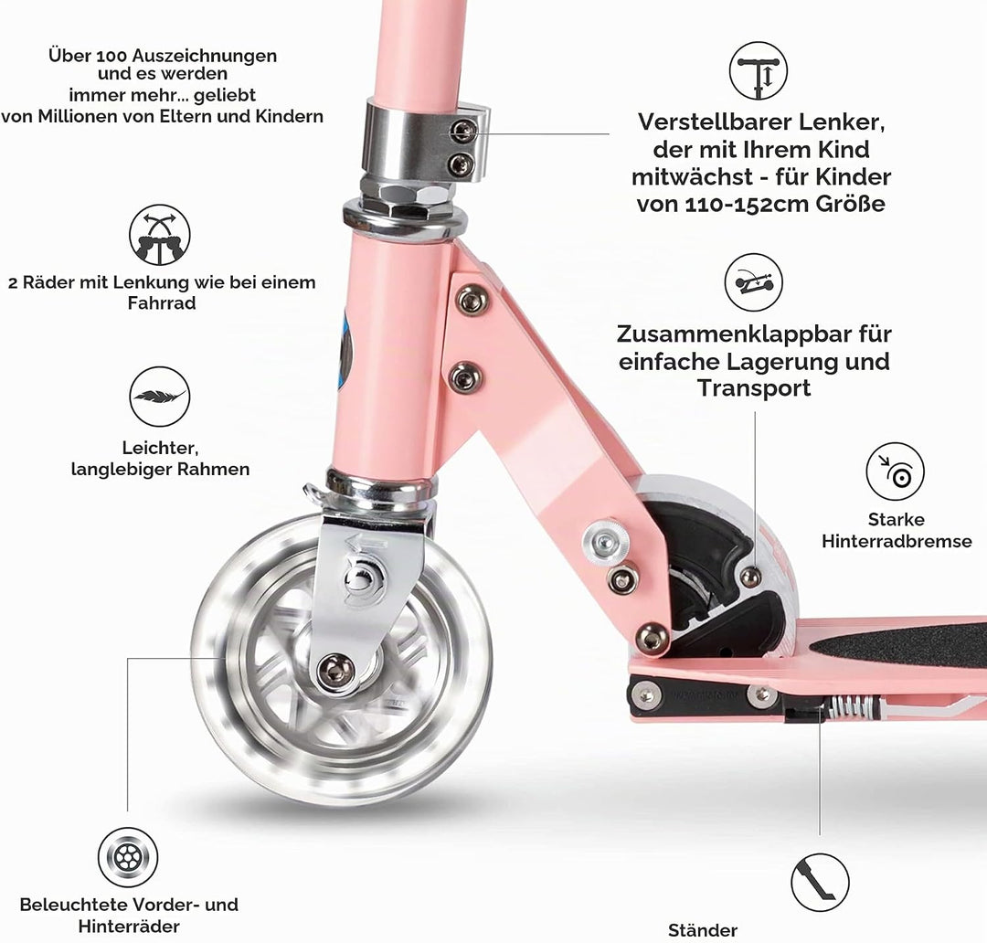 Micro Mobility Sprite LED Cityroller aus Aluminium in der Farbe Neon Rose Lenkerhöhe verstellbar, SA