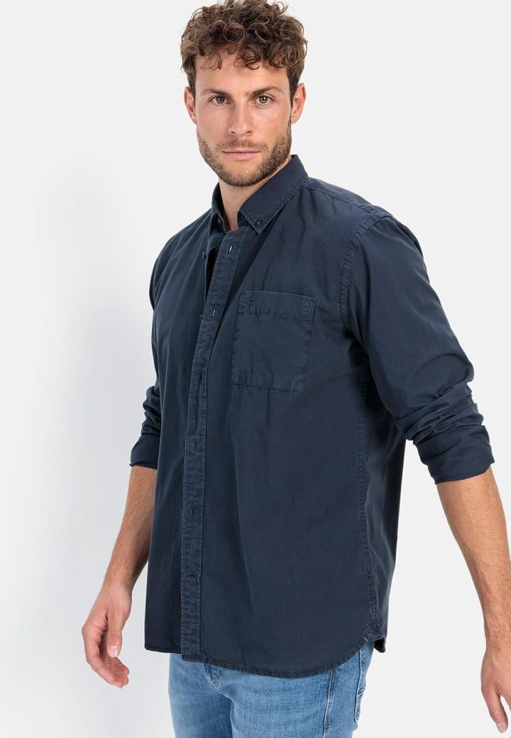 camel active Herren Langarmhemd aus Baumwolle S Dunkelblau, S Dunkelblau