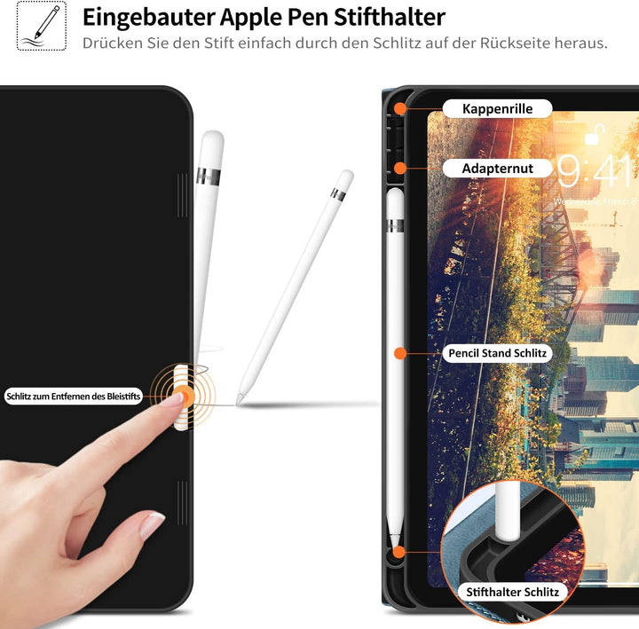 HOLIMET Hülle für iPad 10 Generation 2022 mit Stifthalter, iPad 10 Gen 2022 PU Leder Case TPU Rückse
