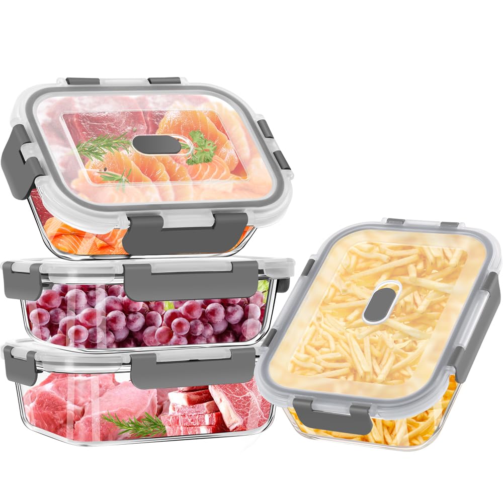 Glasbehälter mit Deckel 640ML, Frischhaltedosen Glas Set für Lebensmittel 8 Stück(4 Behälter + 4 Dec