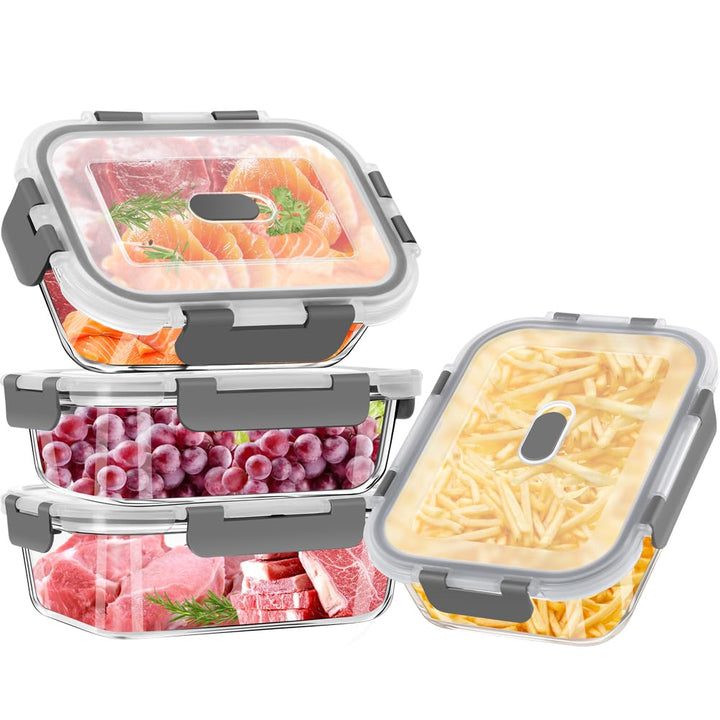Glasbehälter mit Deckel 640ML, Frischhaltedosen Glas Set für Lebensmittel 8 Stück(4 Behälter + 4 Dec