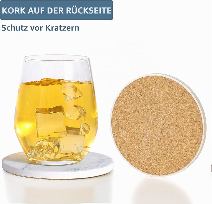 LIFVER Untersetzer Gläser, Glas Untersetzer-Set 6 Stücke mit Halter, Saugfähig Getränk Untersetzer m