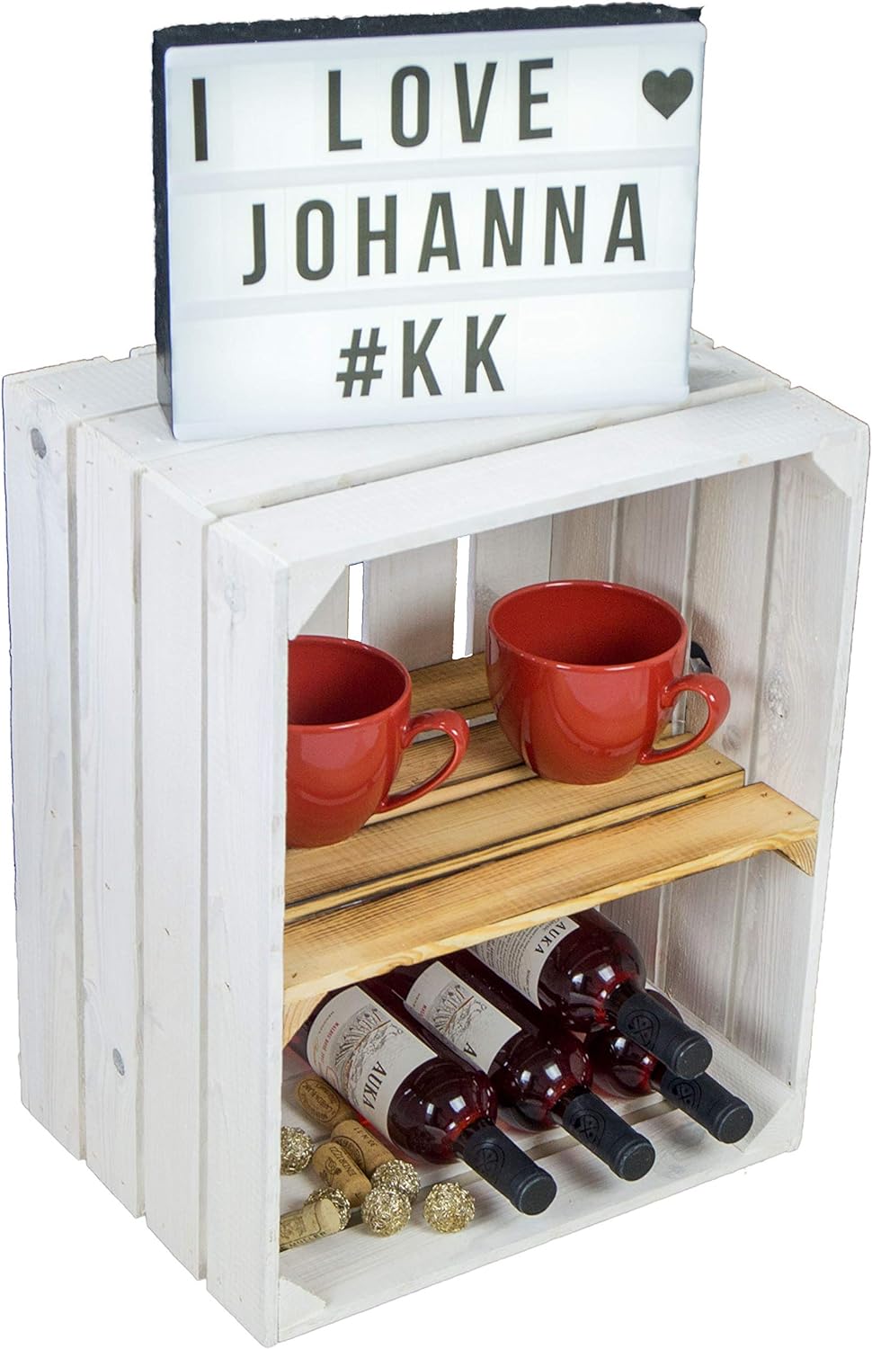 2er set Obstkiste "Johanna" weiss mit geflammten Boden mit Mittelbrett geflammt LÄNGS Aufbwahrungsbo