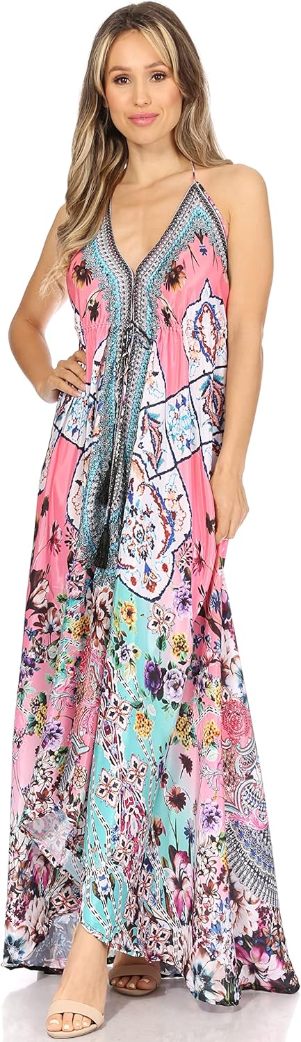 Sakkas Lizi Damen Maxi Hoch-Tief Halfter Taschentuch Langes Kleid Beach Party Einheitsgrösse 414, Ei