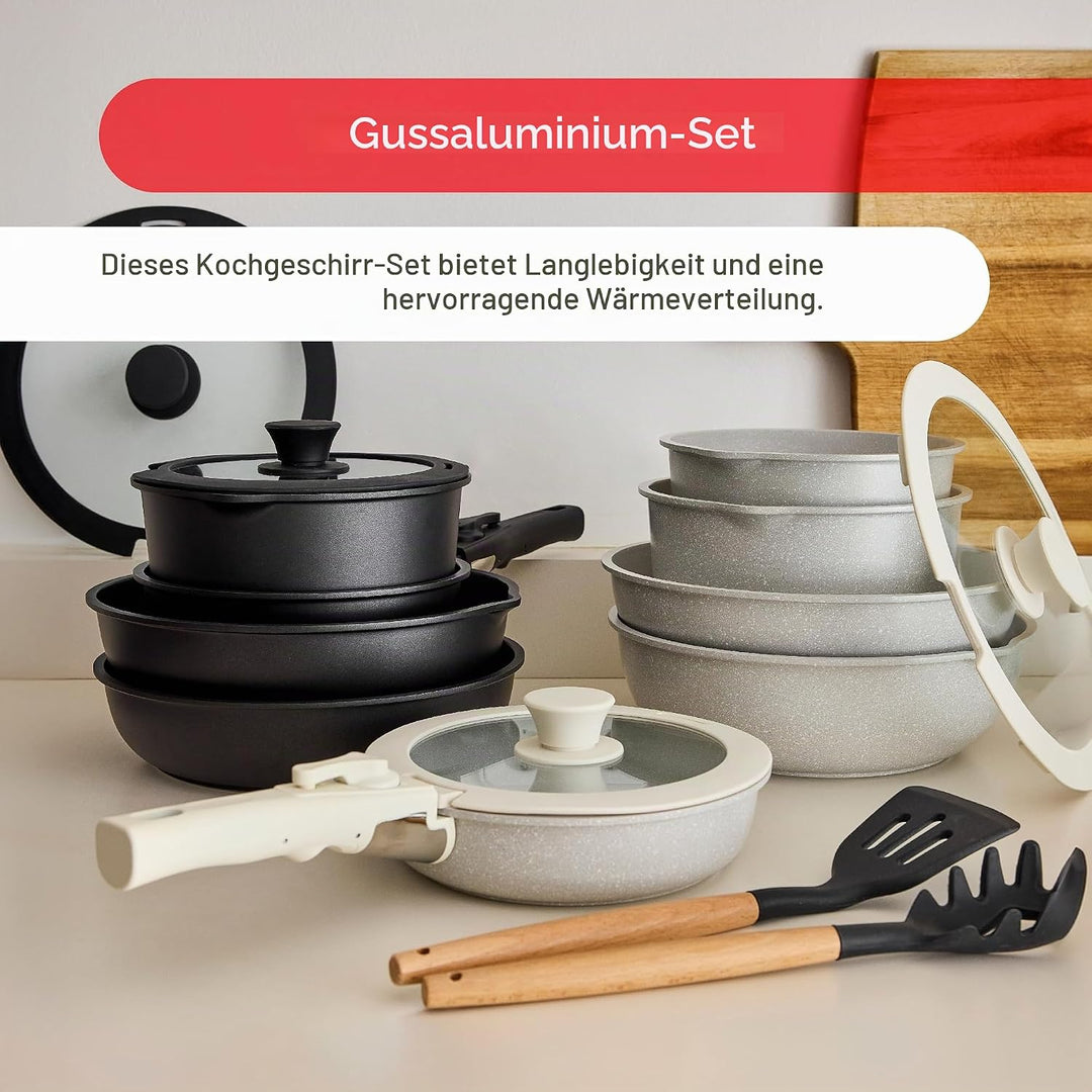 BERGNER CLICK&amp;COOK - Set 10 PZS Schwarzes Easy Click Kochgeschirr - Pfannen und Töpfe mit schwarzer
