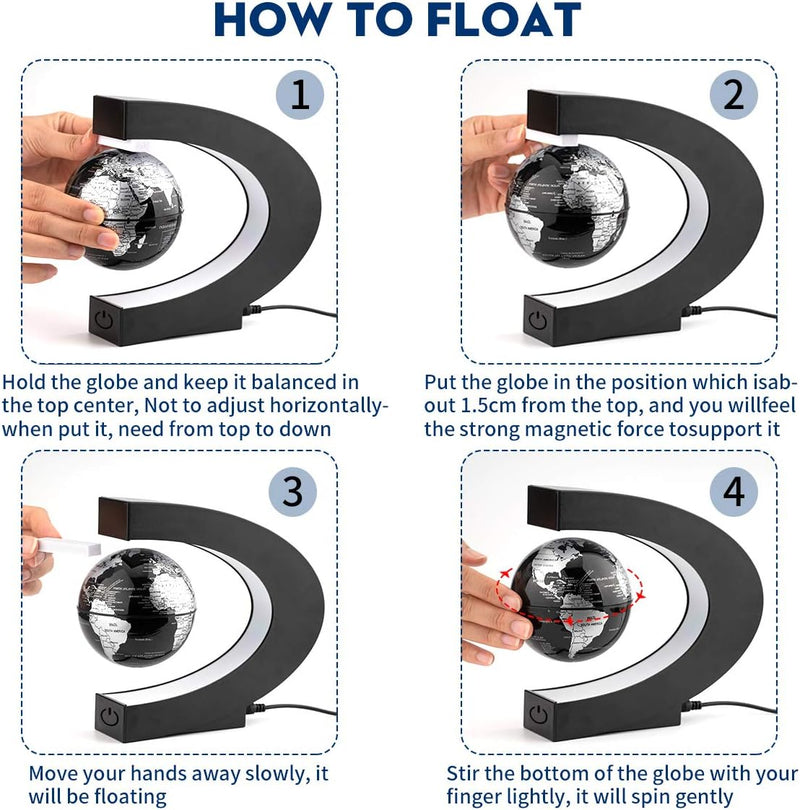 Surplex C-form Magnetische Schweben Floaten Weltkarte Globus mit Led Display Stütze, Rotierende Erde