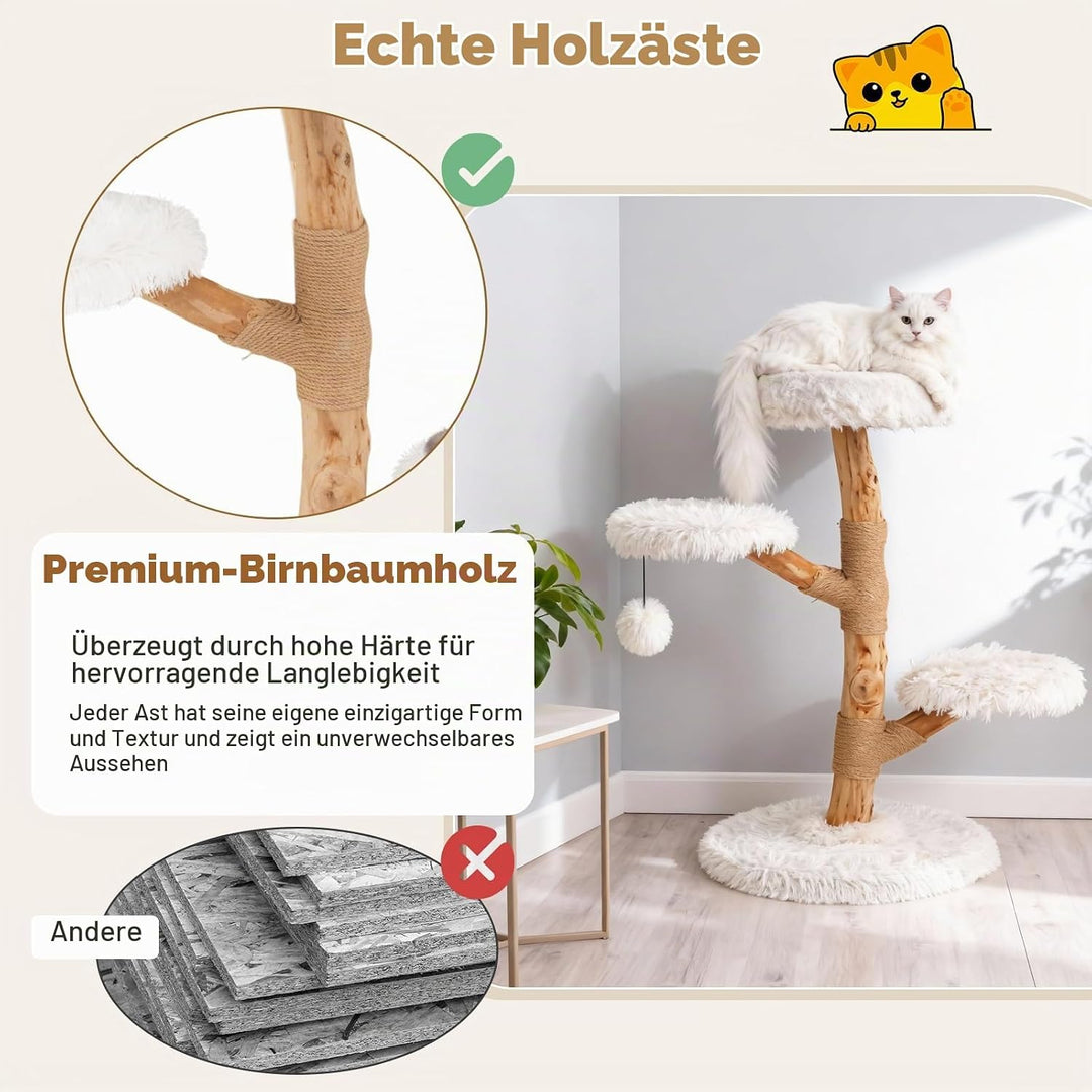 SOARS Kratzbaum Holz, 90 cm Katzenbaum mit 3 Plattformen, Kratzsäulen &amp; Plüschball, Katzenkratzbaum