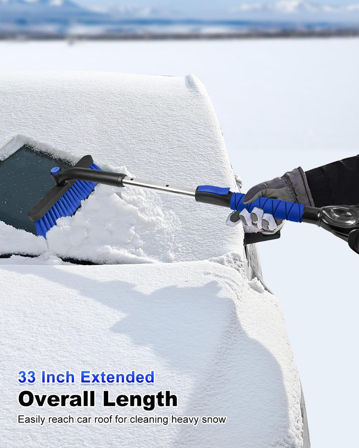 SEAAES 33 Zoll Schneebürste und Eiskratzer für Auto Windschutzscheibe, Ausziehbarer Schneeschaber un