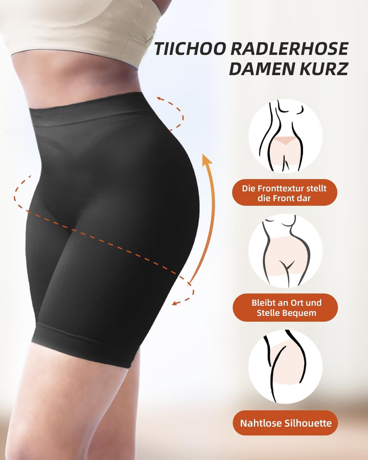 TIICHOO Radlerhose Damen Kurze Unter Kleid Anti Scheuer Sommer Leggings Kurz 4er Pack M 4 Schwarz, M