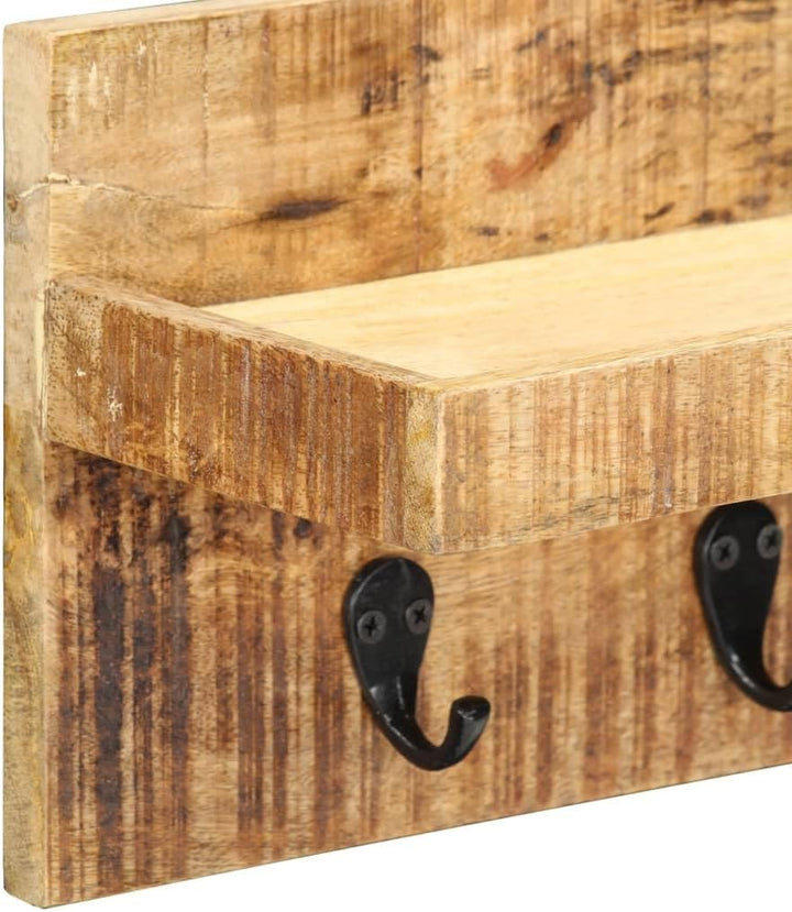 Hothingwell Garderobenständer, Mangoholz, unbehandelt, massiv, 5 Haken | Mit Regal, 60x15x20cm, für