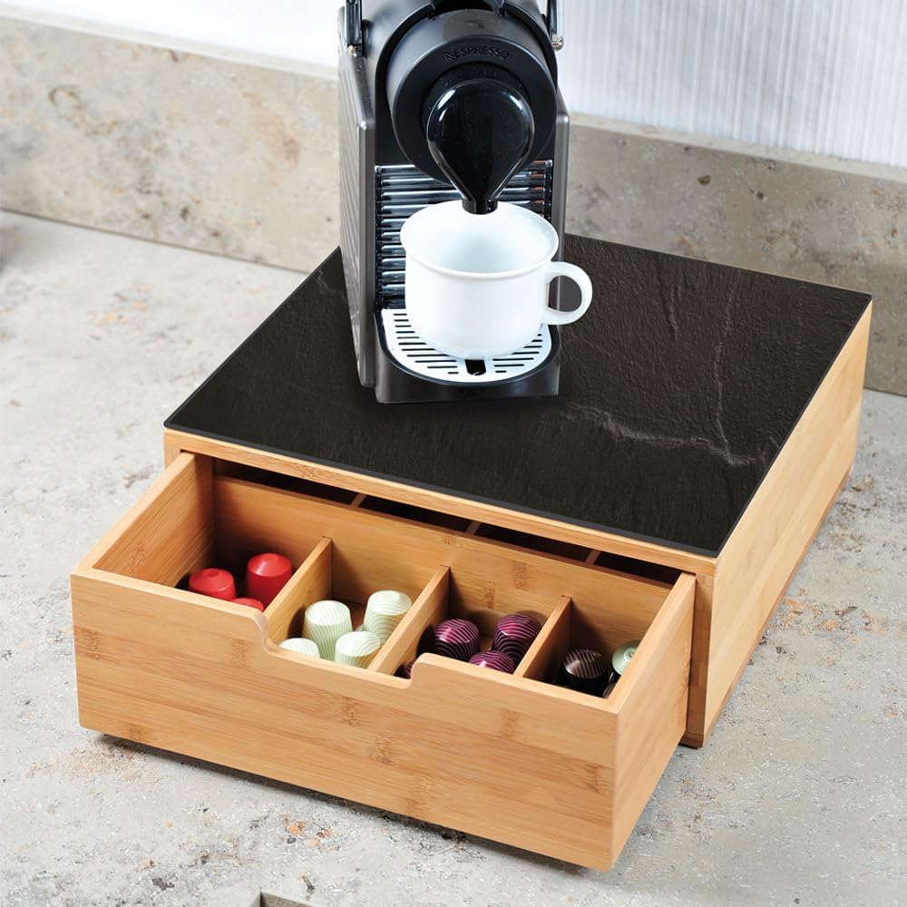 Kesper | Box mit Schublade, Material: Bambus, Glas, Masse: 30 x 31 x 9,5 cm, Farbe: Braun, Schwarz |