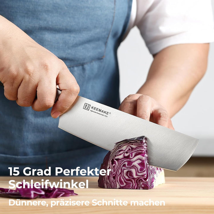 KEEMAKE Küchenmesser Hackmesser 20cm, Nakiri Kochmesser aus hochwertigem Carbon Edelstahl, Scharfe M
