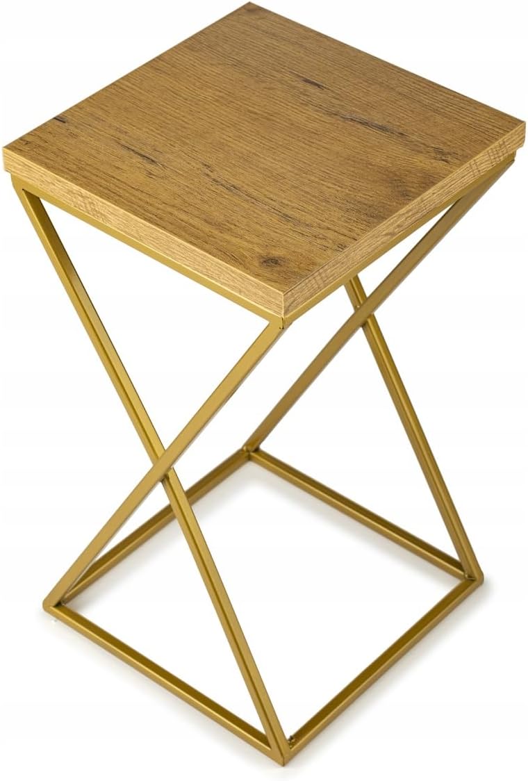 Pflanzenständer Metall 40 cm Hoch - Stabiler und Fester Blumenhocker mit Eiche Optik MDF-Platte auf