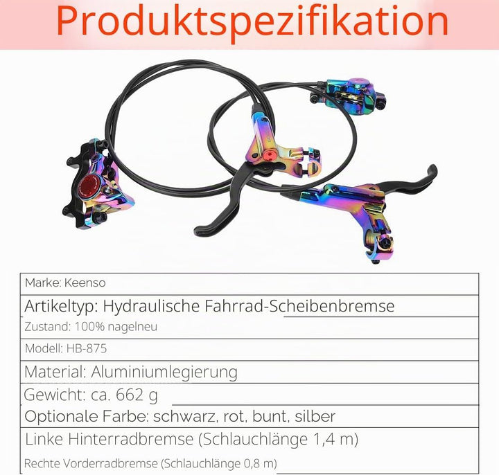 Fahrrad Hydraulische Scheibenbremse Set, Mountainbike Bremse Vorwärtsrichtung Hydraulische Scheibenb