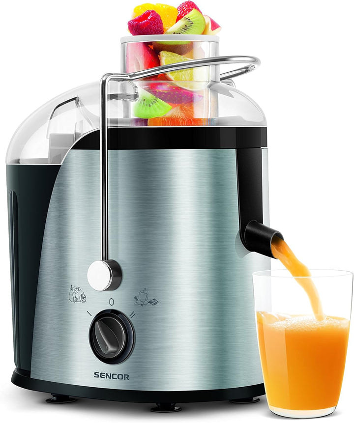 SENCOR SJE 741SS Entsafter Gemüse und Obst (400 Watt, BPA Frei, 2 Geschwindigkeiten) edelstahl Silbe