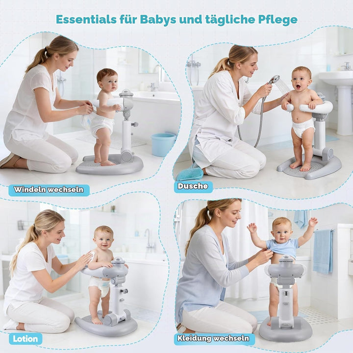 Verstellbar DuschstäNder Kinder,Baby Dusche Ständer,2-in-1 Faltbarer Baby-Duschständer mit Hocker