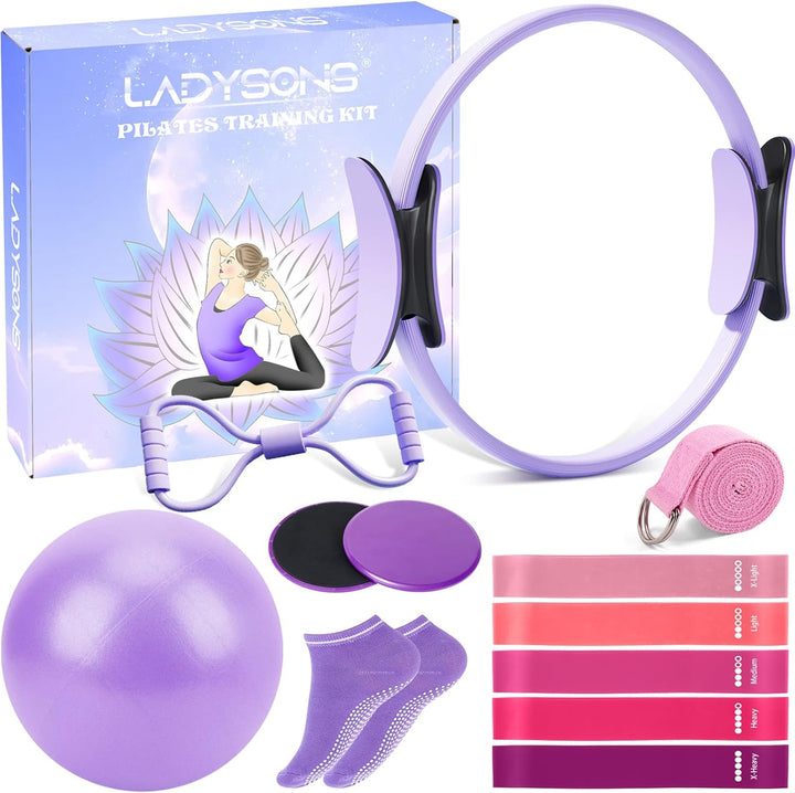 Pilates Ring Set - Pilates Essential Kit mit 12,6''/32 cm Magic Circle, Pilates Ball, Pilates Bänder
