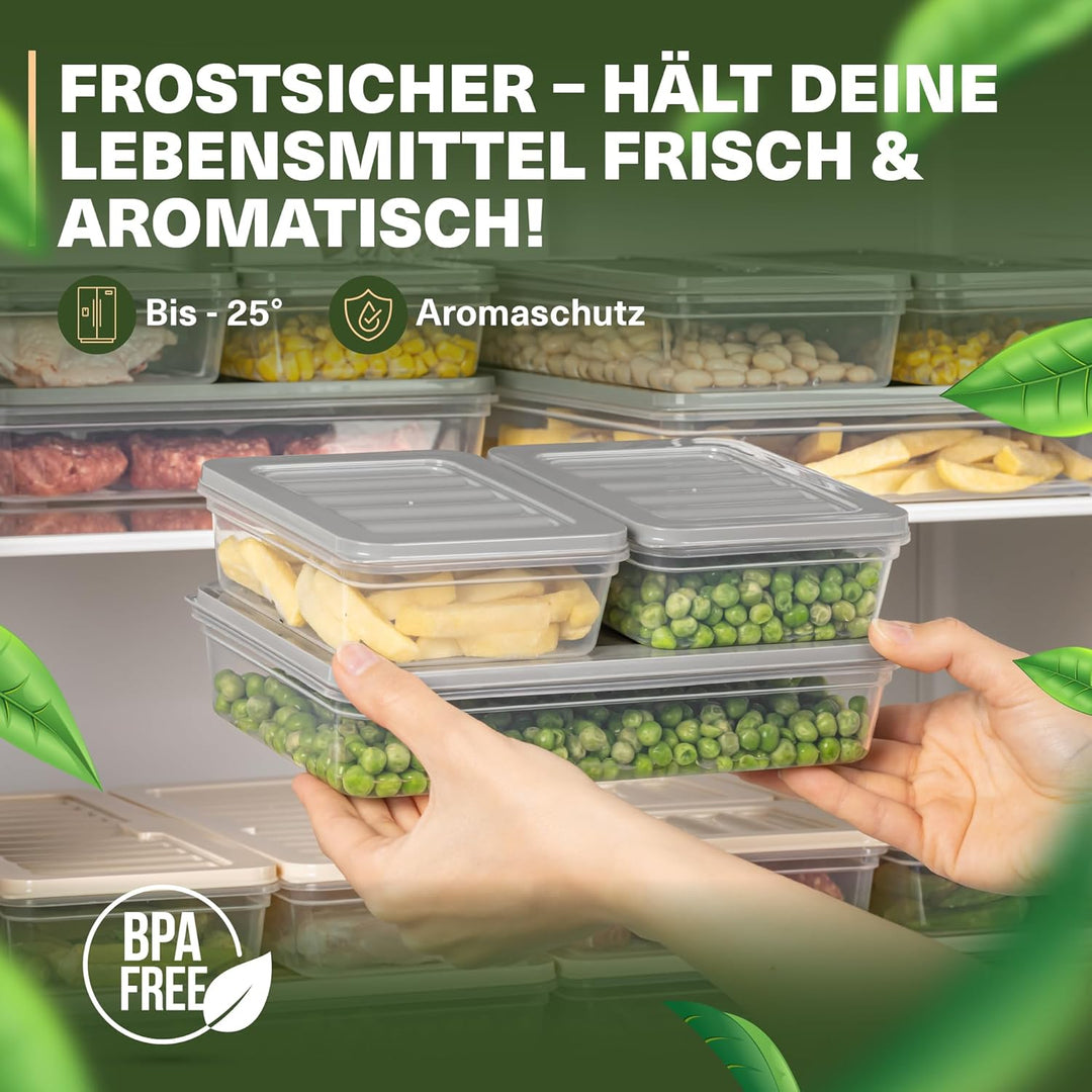 Viwares Stapelbare Frischhaltedosen 9er Set, Gefrierfach & Kühlschrank Organizer mit Deckel, Frostfe