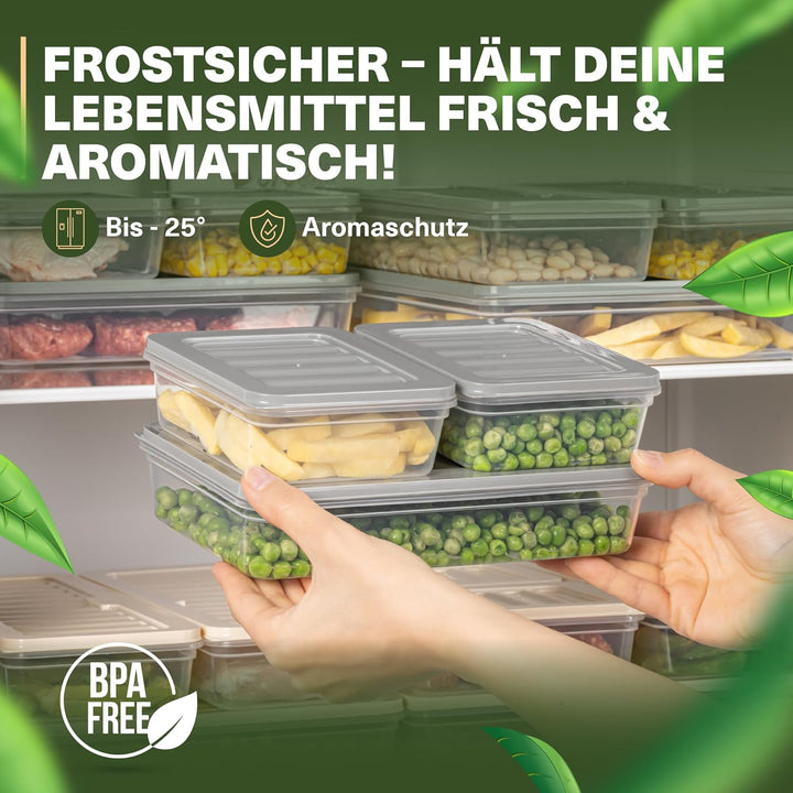 Viwares Stapelbare Frischhaltedosen 9er Set, Gefrierfach & Kühlschrank Organizer mit Deckel, Frostfe