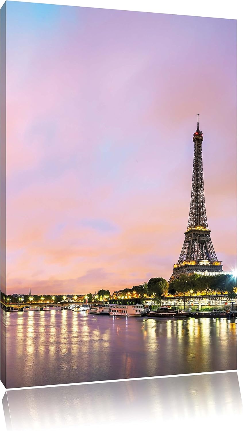 Eifelturm Paris bei Nacht, Format: 100x70 auf Leinwand, XXL riesige Bilder fertig gerahmt mit Keilra