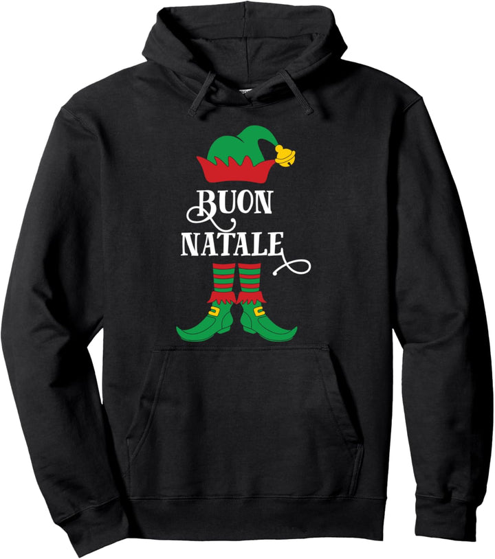 Buon Natale Elf Italienische Weihnachts-Kunst-Illustration Pullover Hoodie