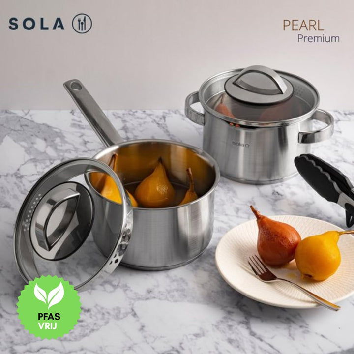 Sola Pearl Premium Topfset Induktion - 4-Teilig, Kochtopf set mit Deckel - 18/10 Mattiert Edelstahl