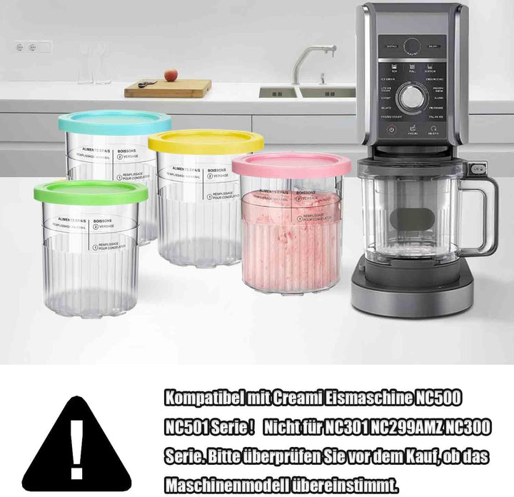 4 Stück Creami Behälter für NC501EU Eisbehälter mit Deckel und Löffel zubehör Kompatibel mit Ninja C