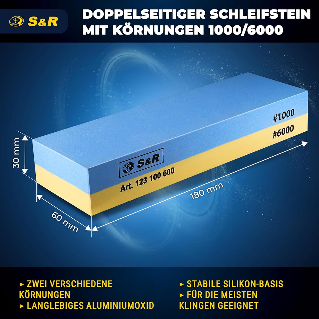 S&R Doppelseitiger Schleifstein, Schruppstein 18 x 6 x 3 cm, Abziehstein, Messerschärfer, Körnung 10
