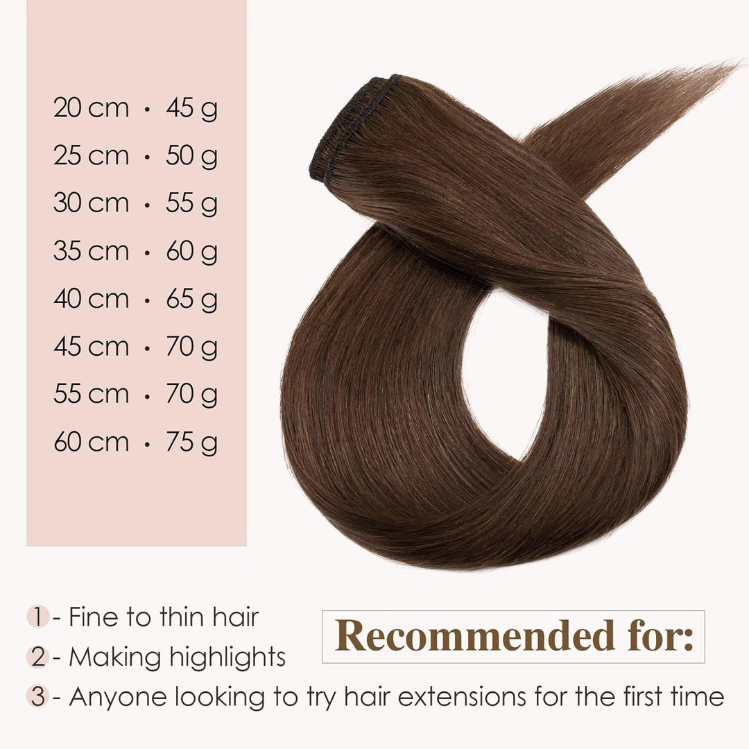 TESS Clip in Extensions Echthaar Braun, Echthaar Extensions Clip 8pcs 25 cm (50 g) Hair Extensions C
