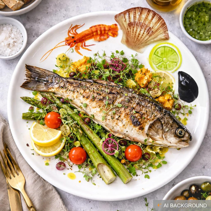 Lashuma Handgemachter Platzteller aus Italienischer Keramik im Meeresfrüchte Design, Runder Fischtel
