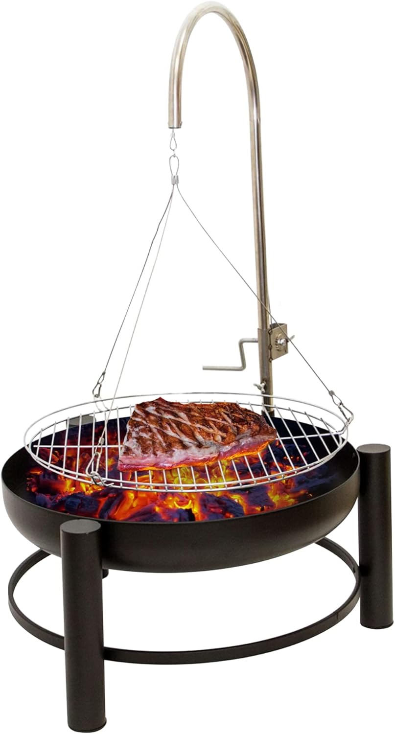 NATIV Lemodo Feuerschale mit Grillrost - Dreibein-Schwenkgrill - Dreifuss-Grill mit Kurbel zur Höhen
