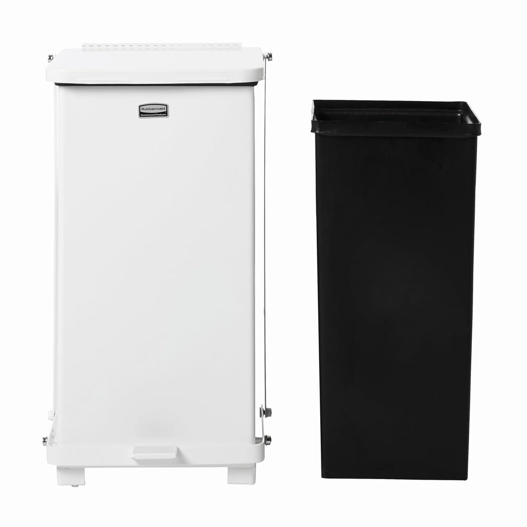 Rubbermaid Commercial Products 12gal The Defenders Steel Step Trash Can with Plastic Liner - White 4