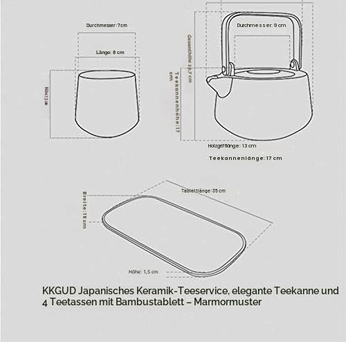 KKGUD Japanischer Stil, Keramik-Teeset, elegante Teekanne und 4 Teetassen mit Holztablett für Nachmi
